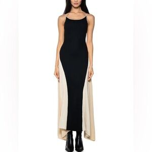Elegant Black and Cream Knit Maxi Dress